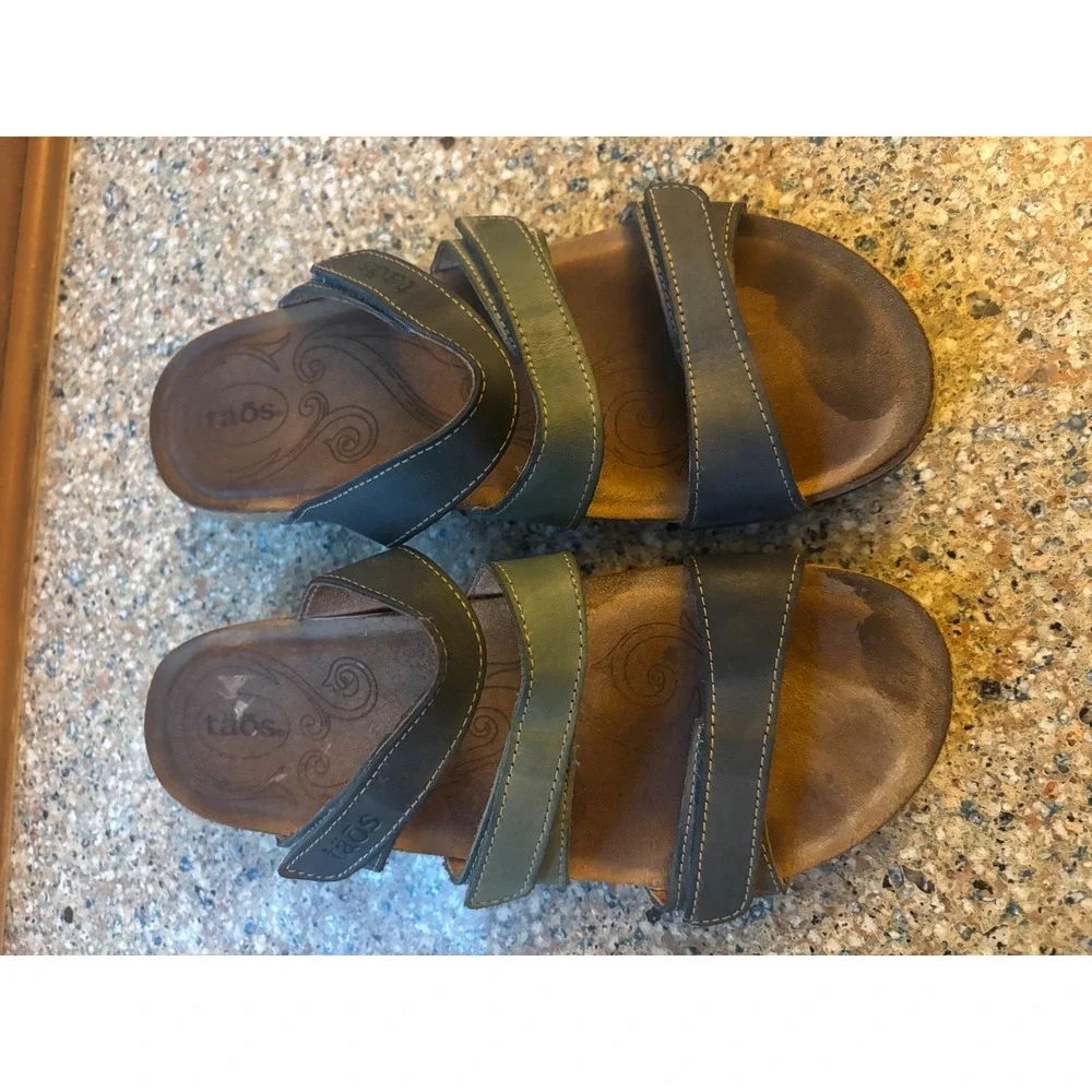 Taos Trulie Leather Multi Strap‎ Cork Wedge Sandals Blue Green WMNs 6-6.5 EUR 37